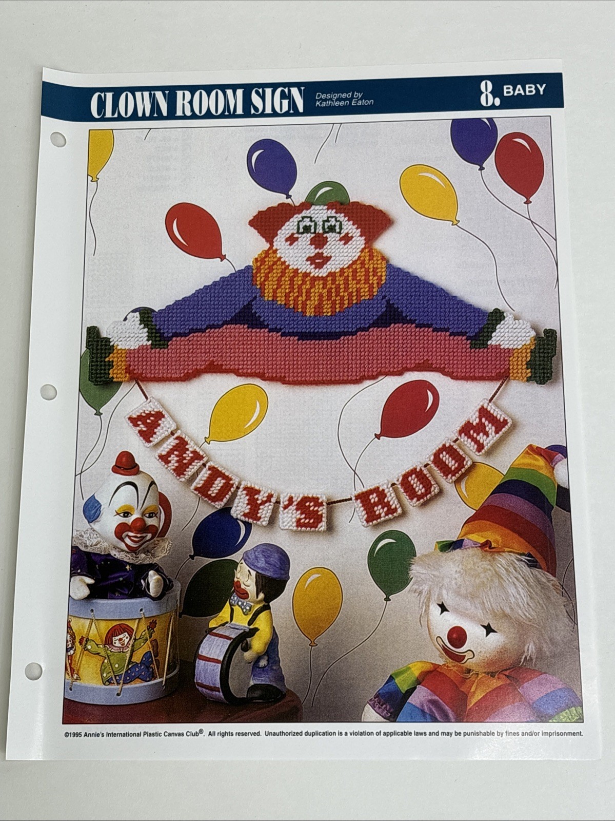 Clown Room Sign Annie's Attic Plastic Canvas Pattern Page