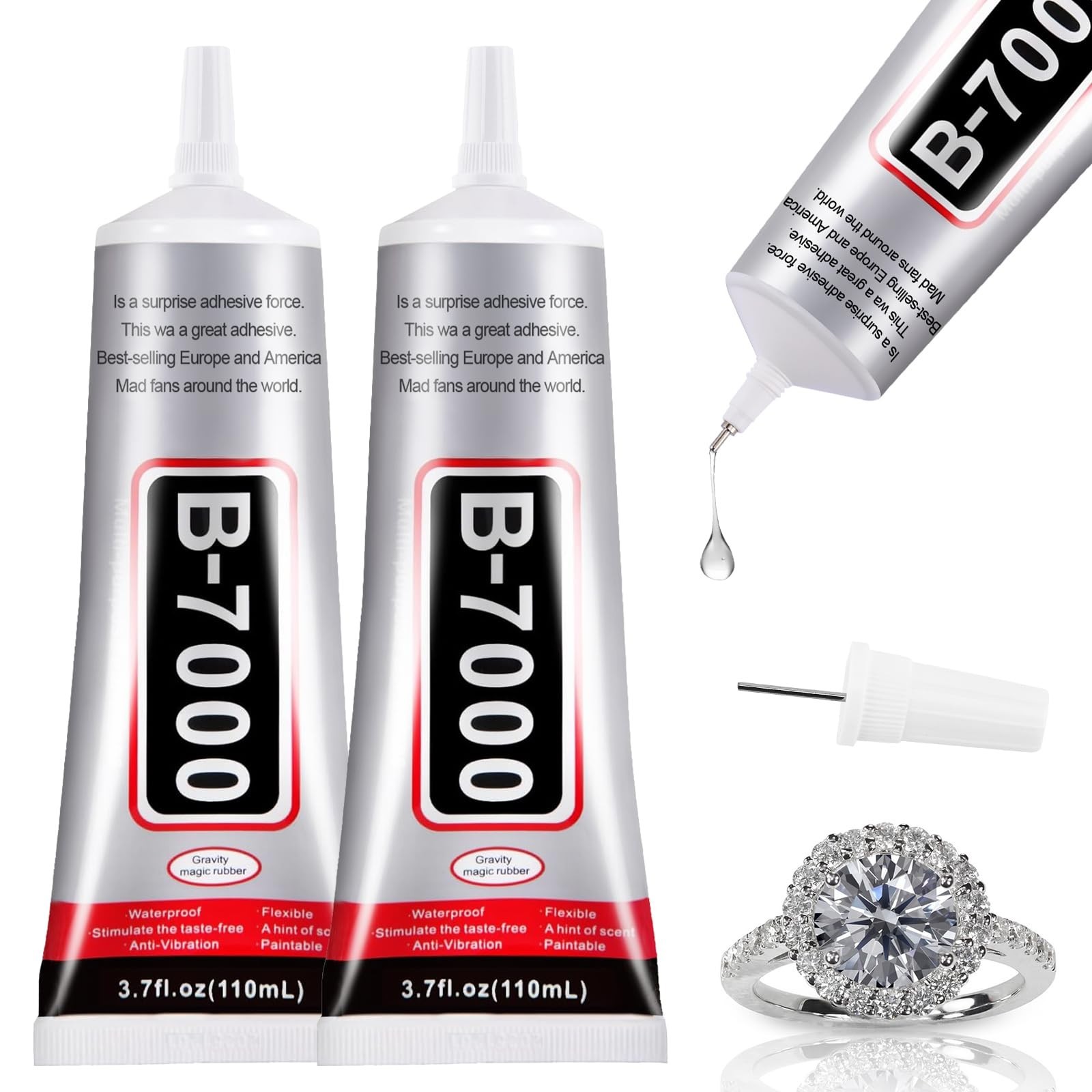 2 PCS 110ml B7000 Glue Clear with Precision Tip, Bedazzling Glue, Rhinestone ...
