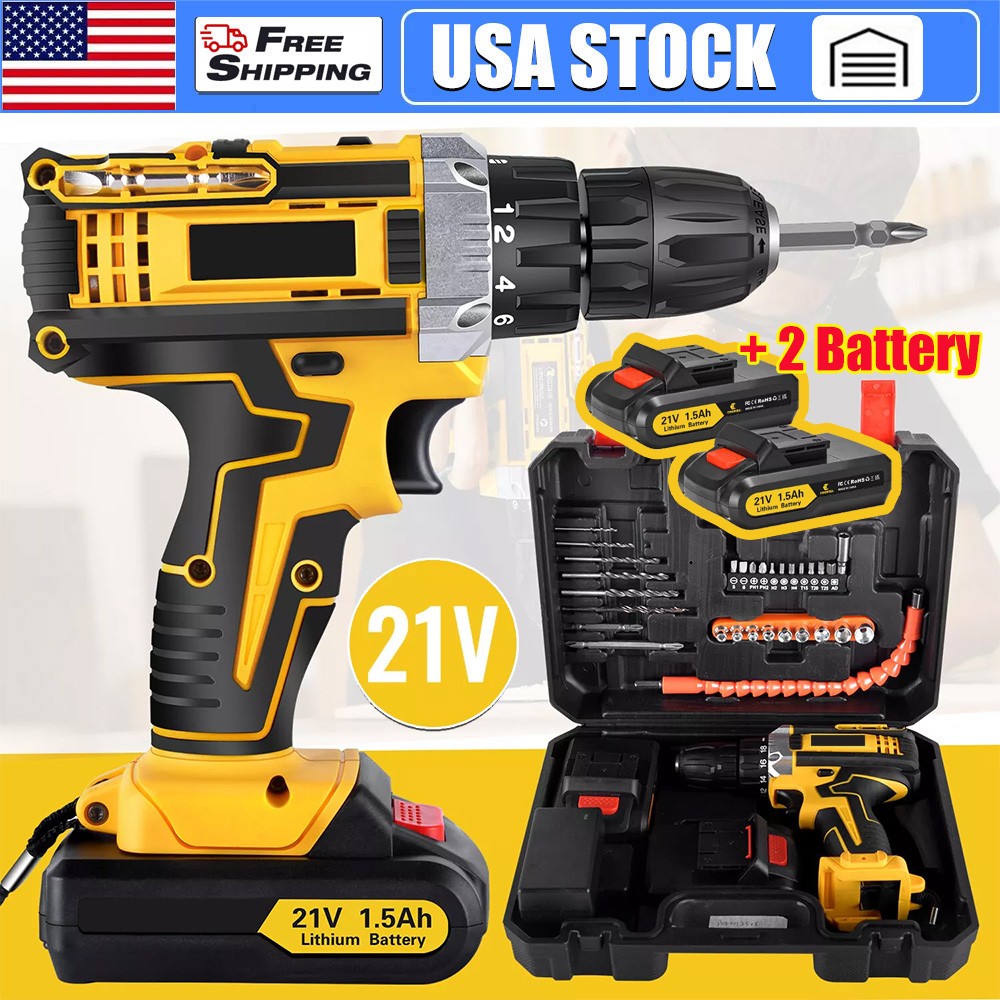 Cordless Brushless Impact Driver Hammer Drill Combo Kit with 2 Battery & Charger