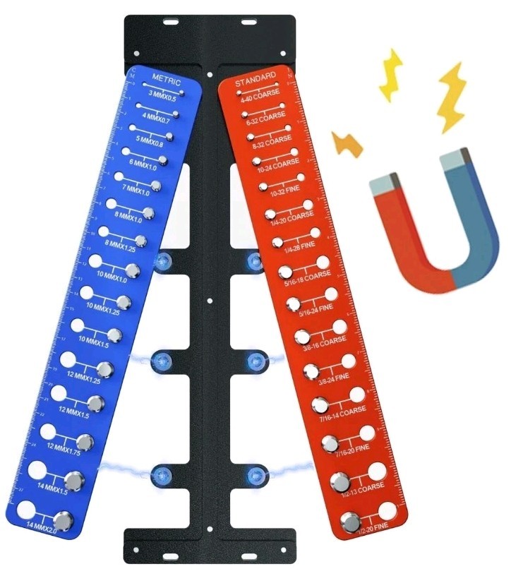 Detachable Magnetic Nut and Bolt Thread Checker 30 Bolt Sizer Standard & Metric