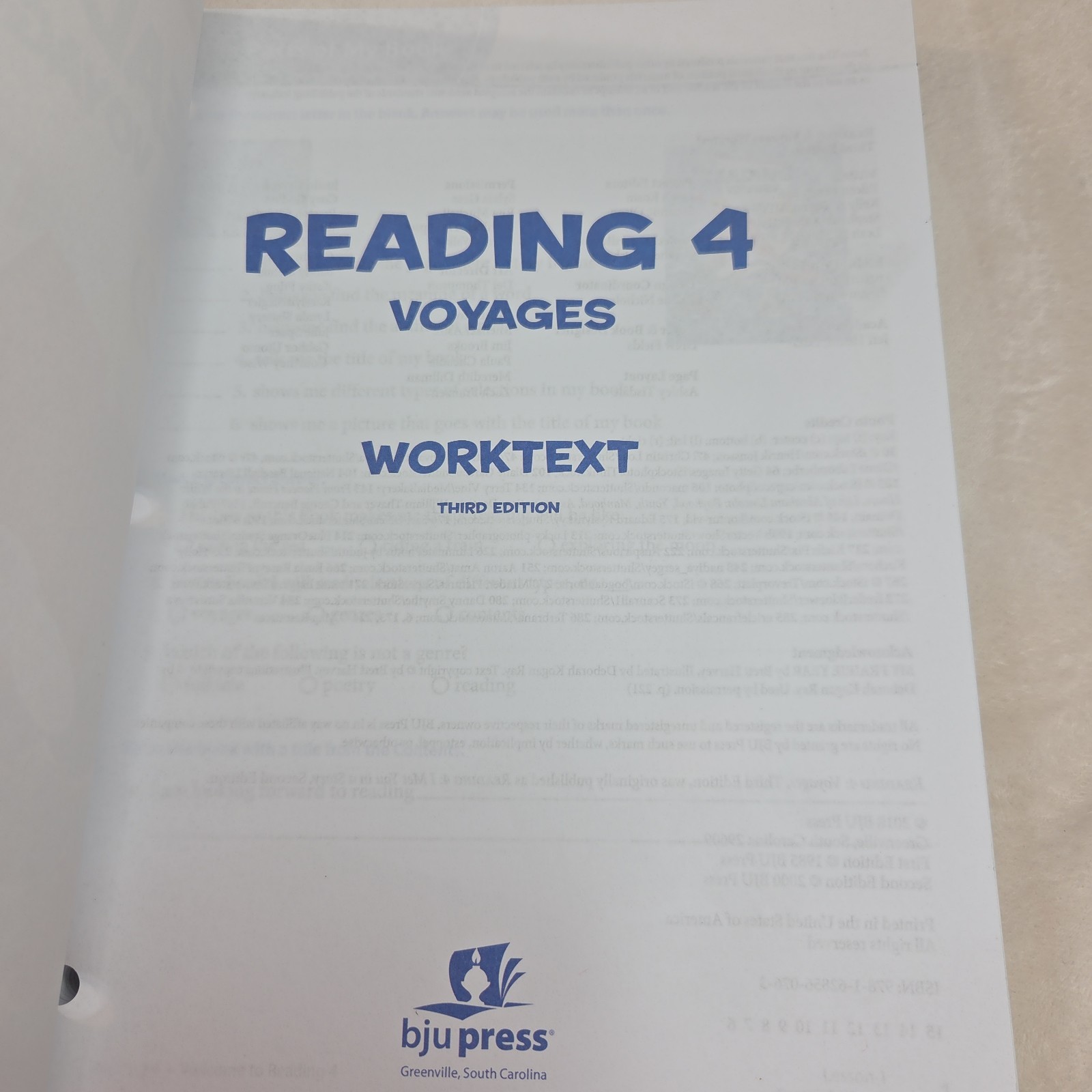 BJU Press Reading 4 Voyages Student Worktext Third Edition Homeschool 4th Grade