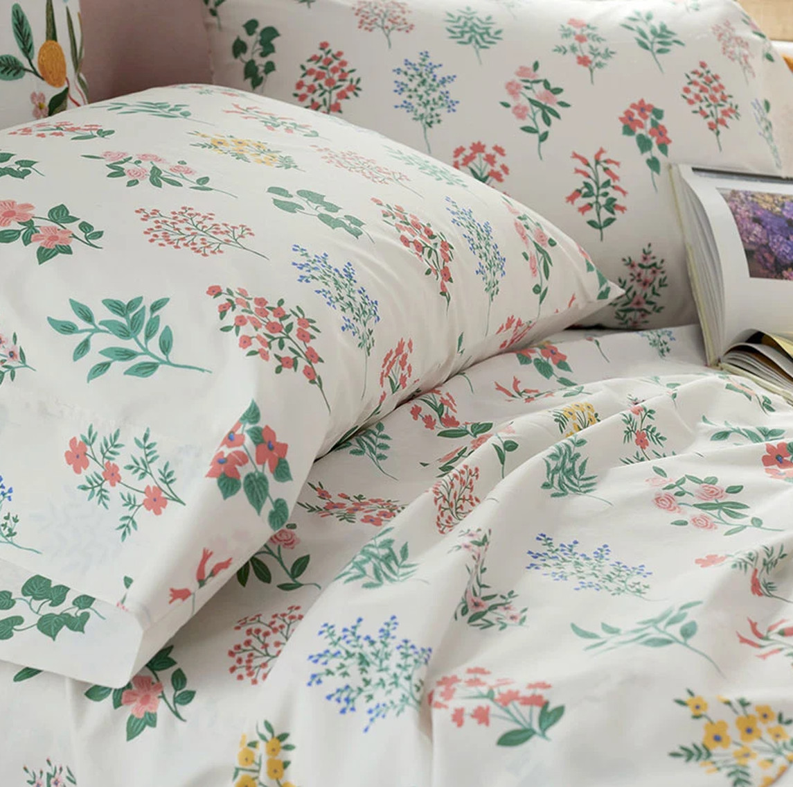 Rifle Paper Co. Hawthorne Classic Cool Percale Bed Sheet Set - Ivory Multi