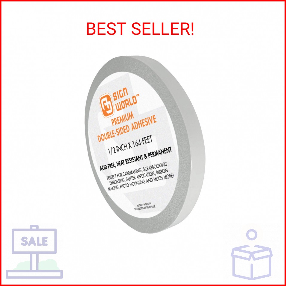 AJ Sign World Best 1/2" Ultra-Thin Permanent Double-Sided Tape for Arts, Crafts,