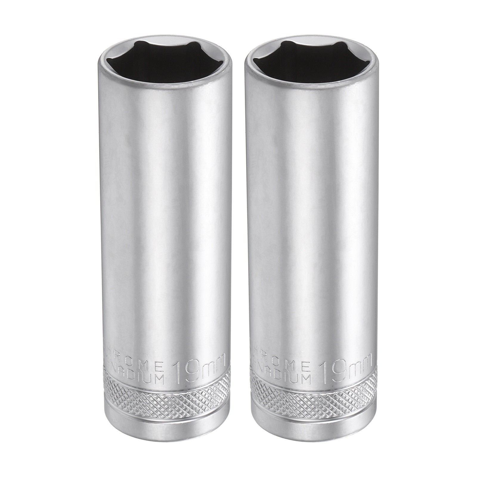 2pcs 6 Points Deep Socket 1/2" Drive 19mm Nickel Plating Hex Socket 3.1" Long