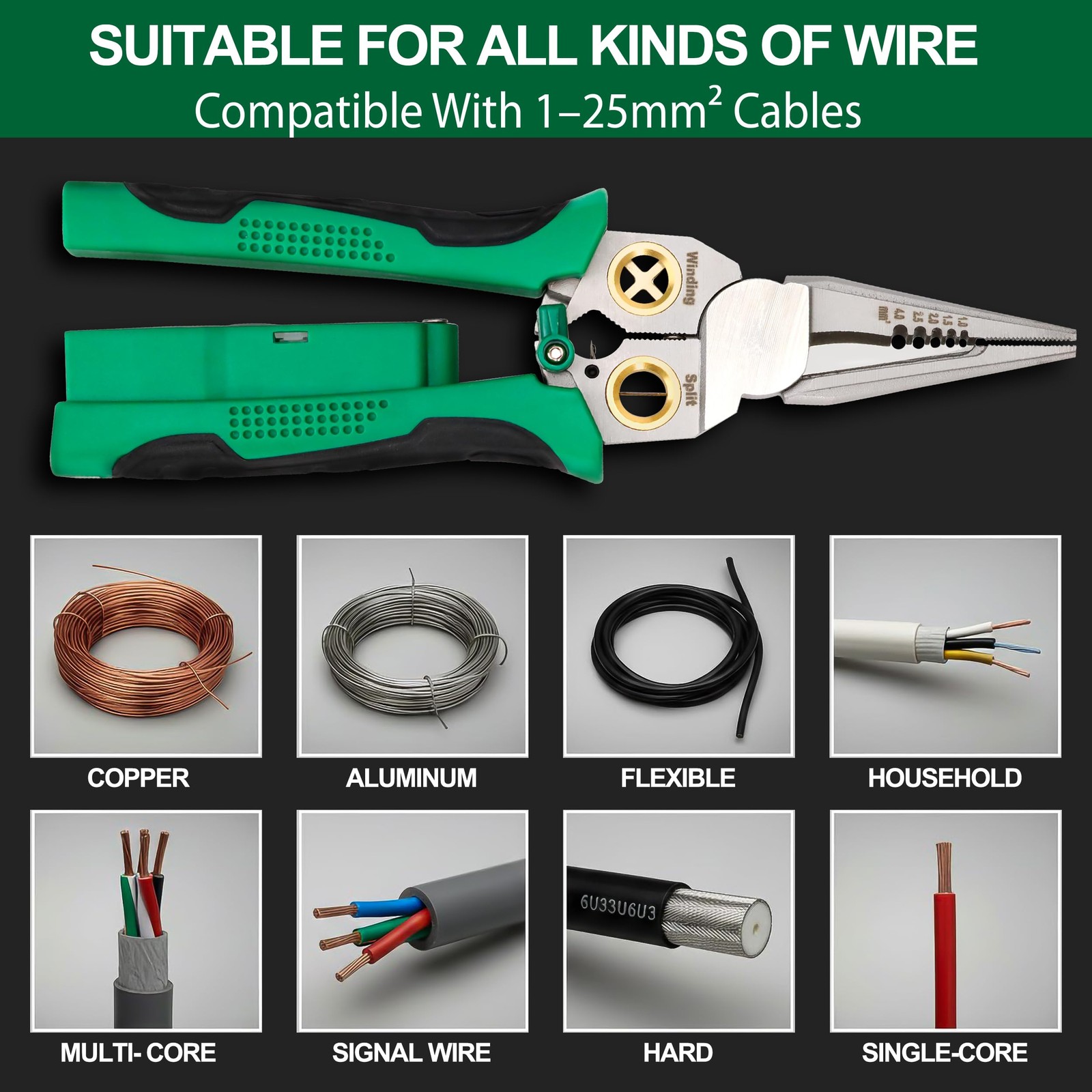 8 in 1 Wire Strippers with Voltage Tester New Multi-function Electric Profess...