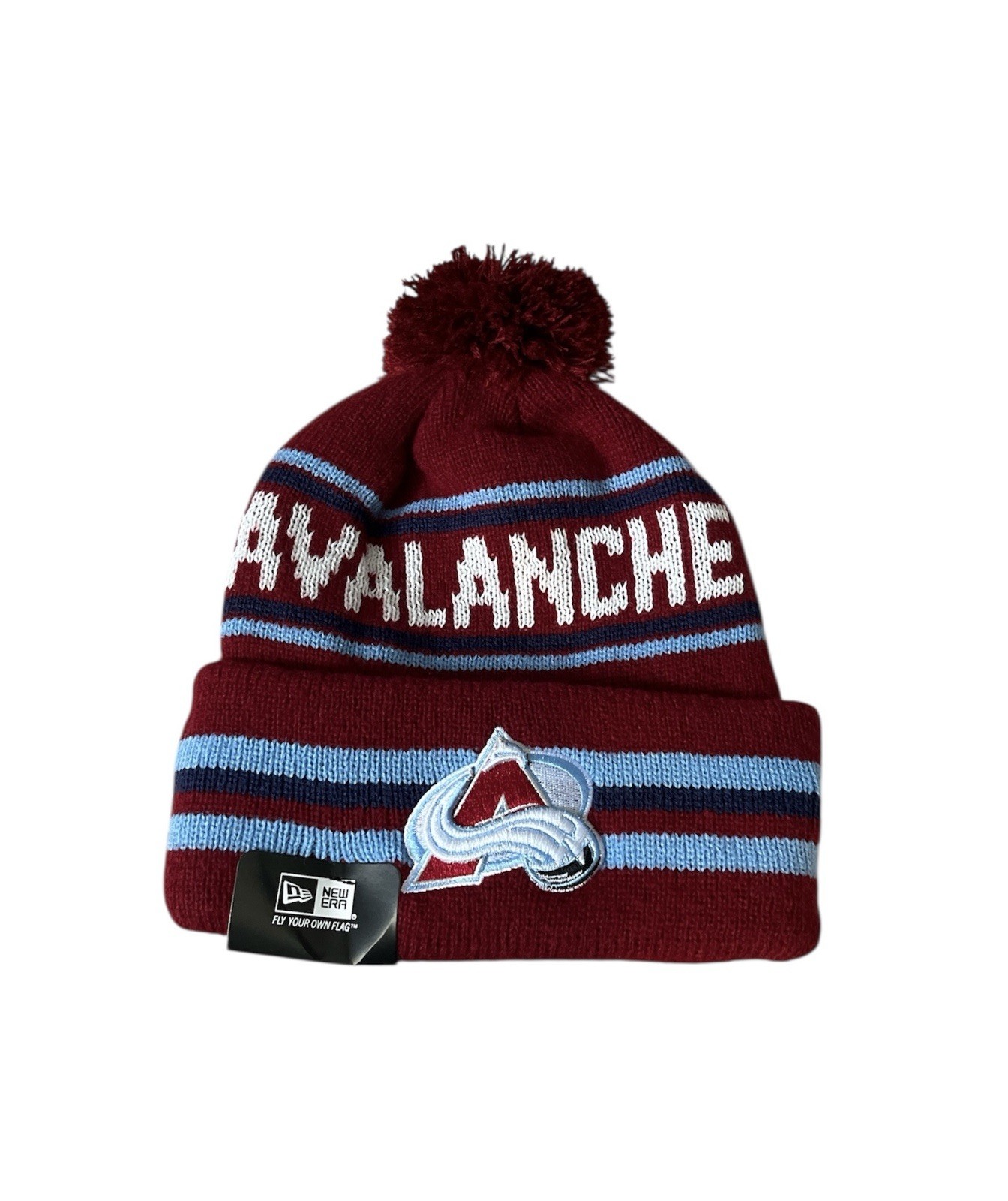 Colorado Avalanche New Era Beanie Knit Pom Winter NHL Hat Burgundy, Blue & White