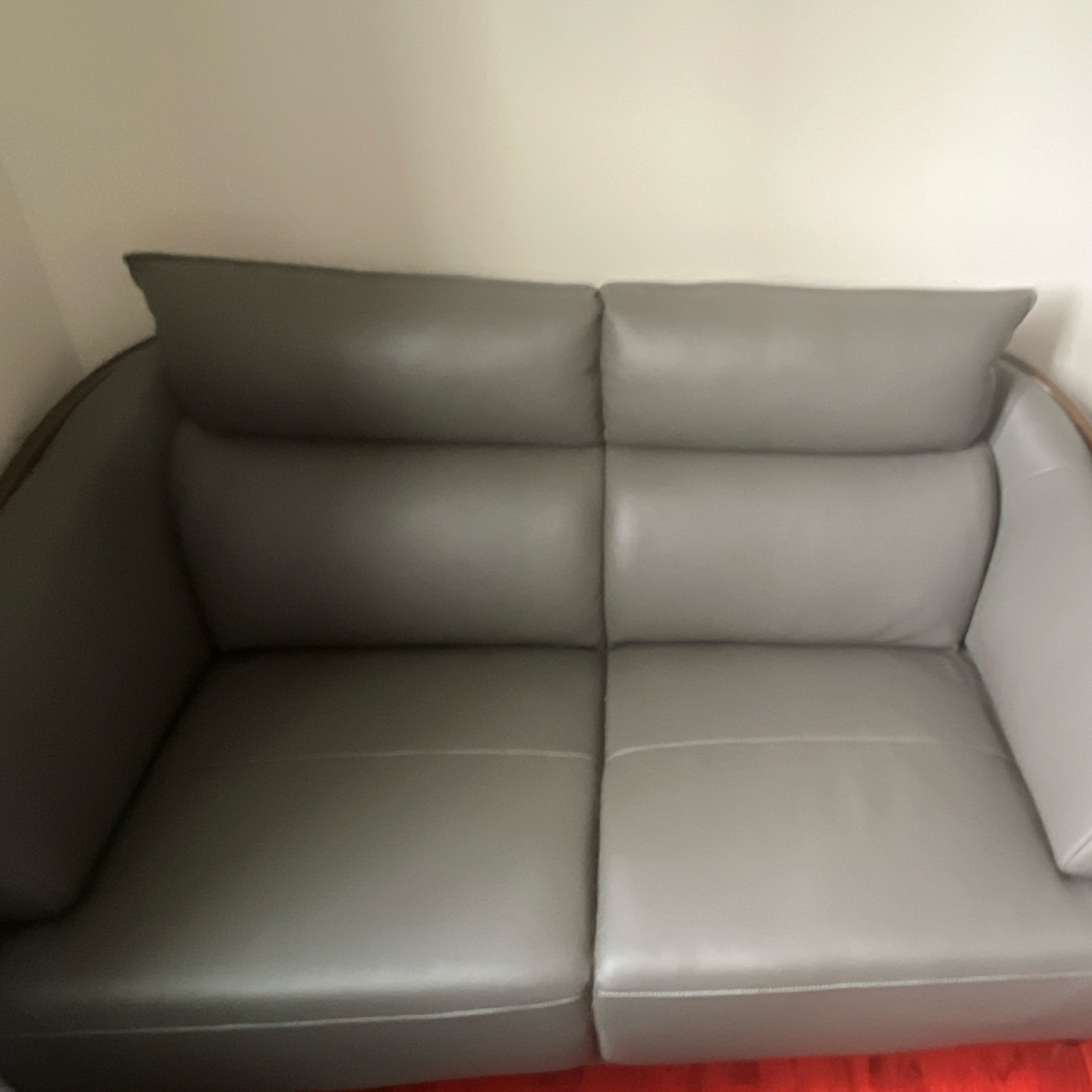 Gray Leather 2-Seater Sofa Solid Plain Contemporary Modern Living Room Furniture