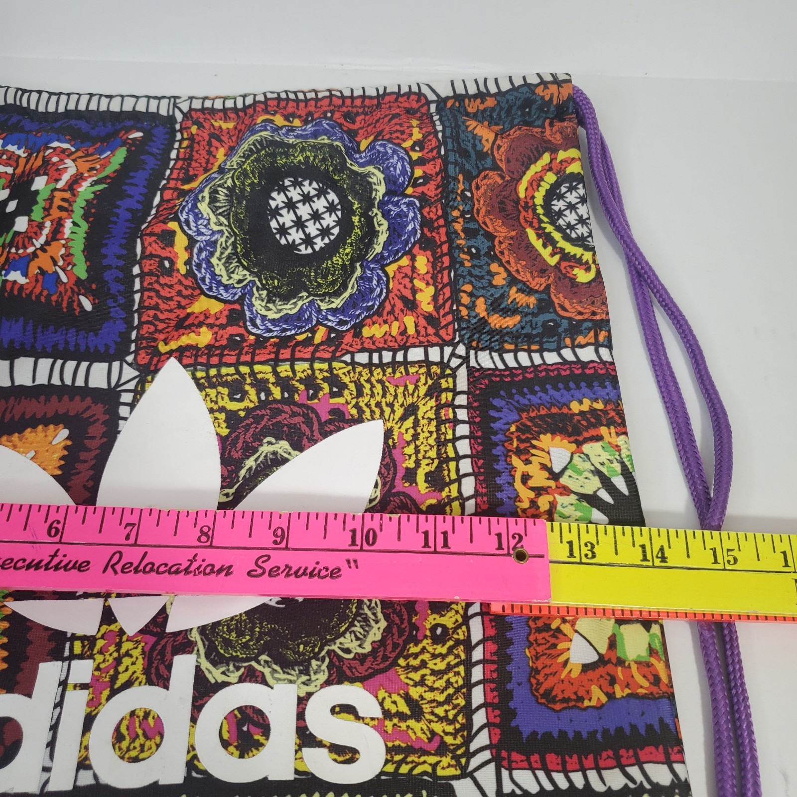 Adidas OG Crochita Gym Bag Drawstring Backpack Knapsack Faux Granny Square
