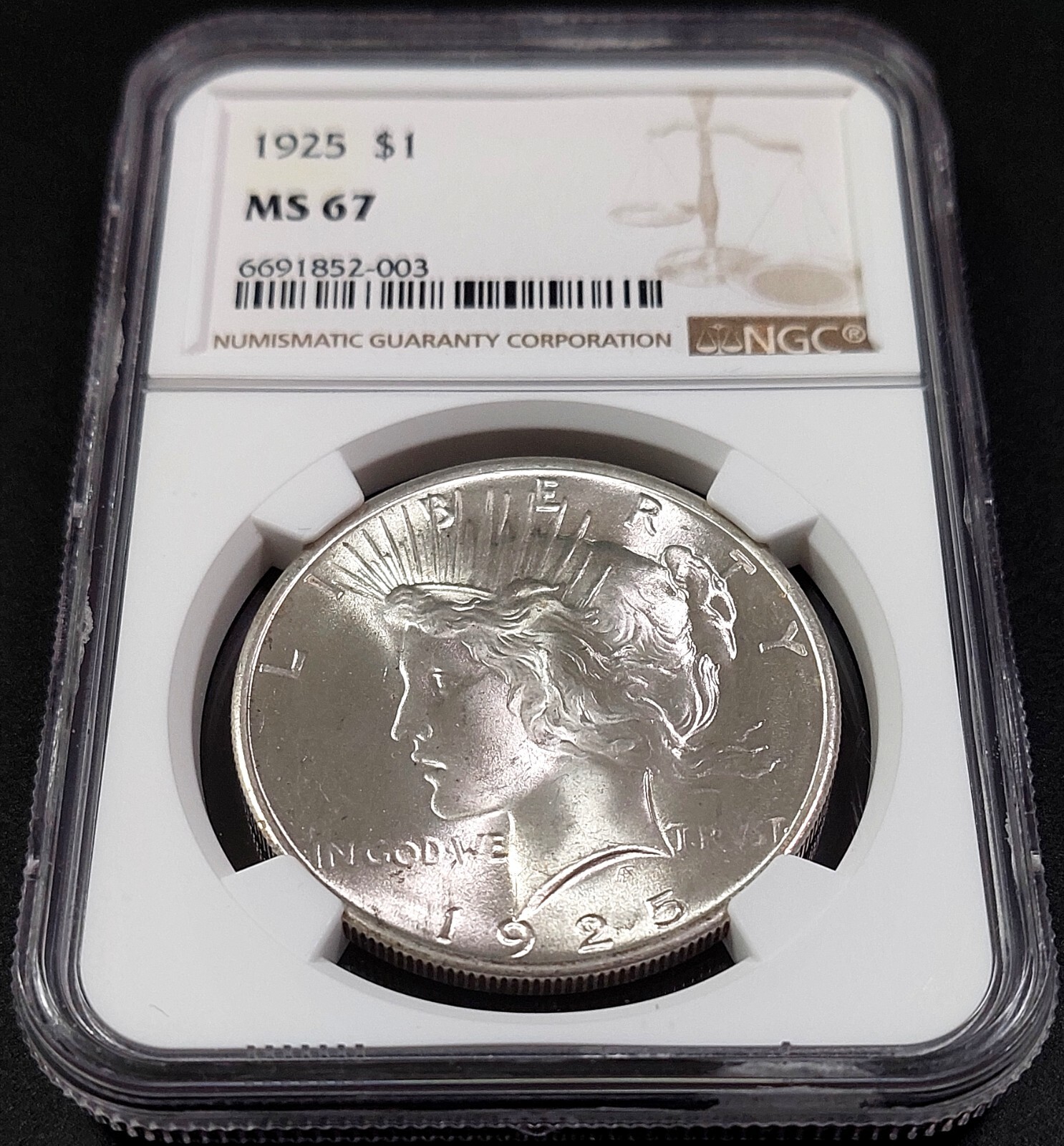 1925 Peace Dollar certified MS 67 by NGC!