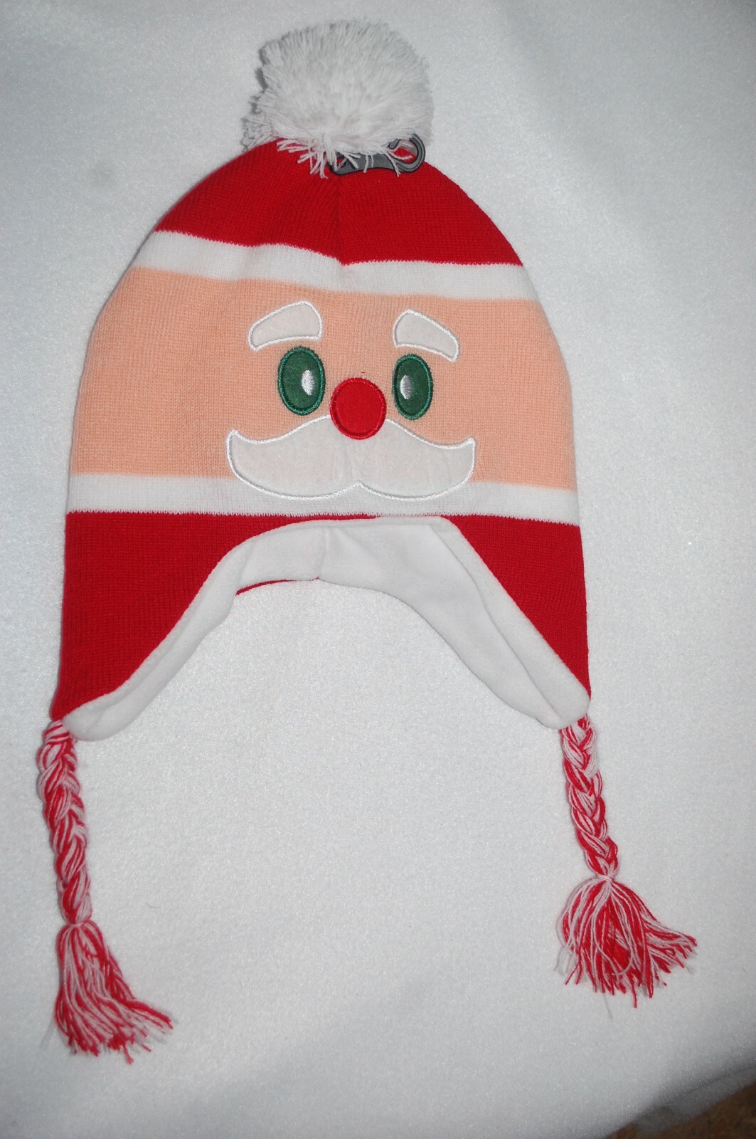 Womens Winter Critter Hat SANTA CLAUS FACE Christmas EAR FLAPS Braided Tassels