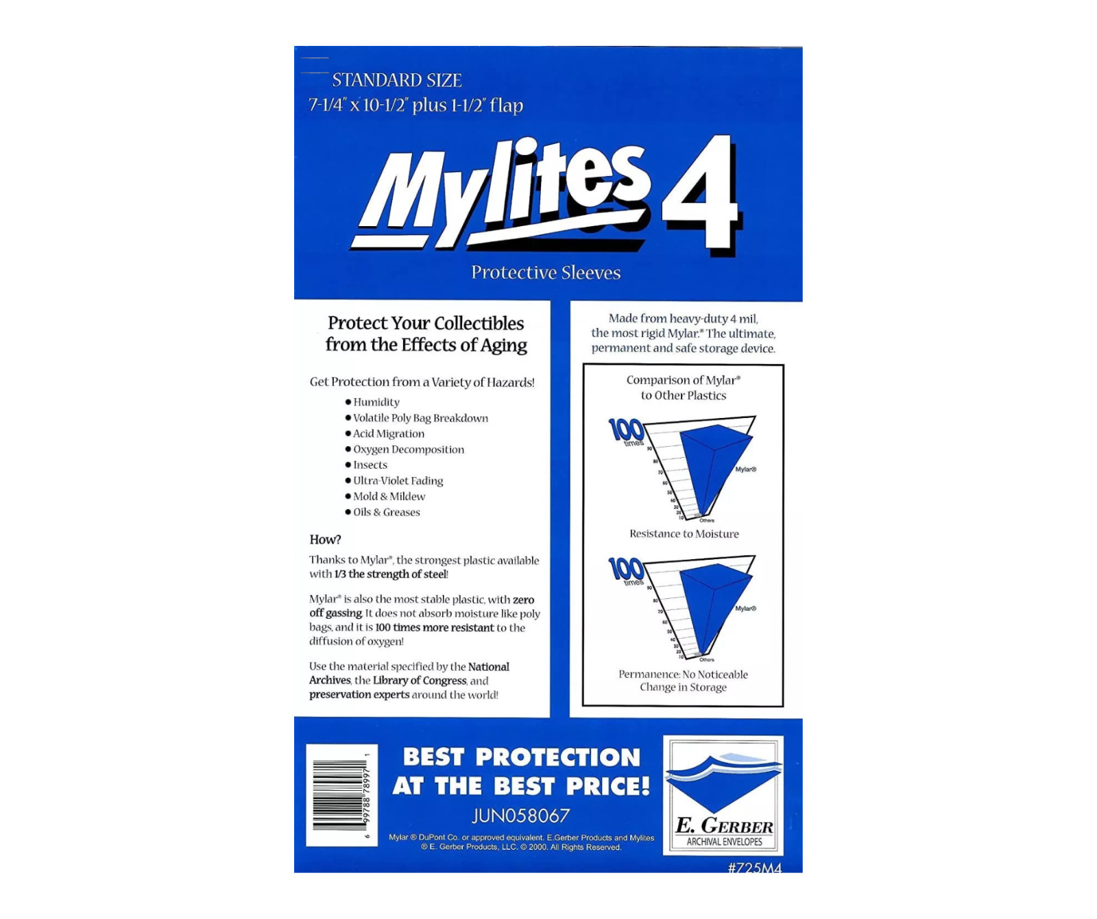 10 Mylar Comic Book Bags Mylites 4 Mil Standard Size 7 1/4" x 10 1/2" E. Gerber