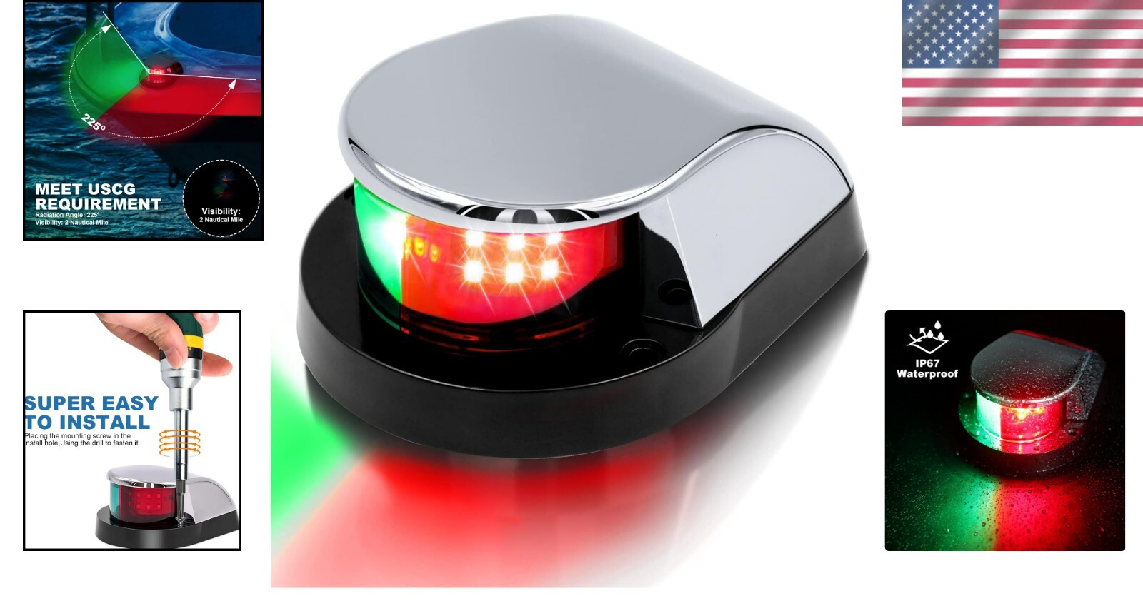 All-Weather LED Navigation Lights for Jon Boats and Bass Boats - IP67 Rated