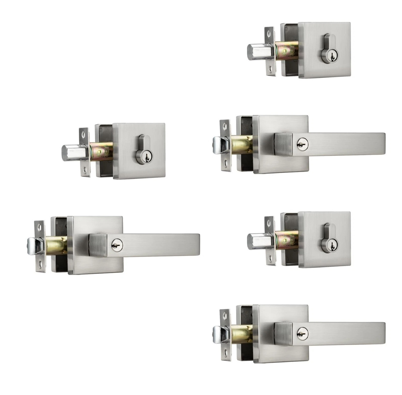 (3 PACK) NCL Keyed Entry Door Lever with Single Cylinder Deadbolt Different