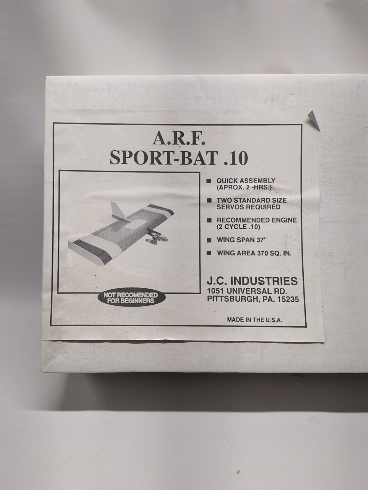J.C. Industries A.R.F. Sport-Bat .10 Radio Controled Airplane Kit