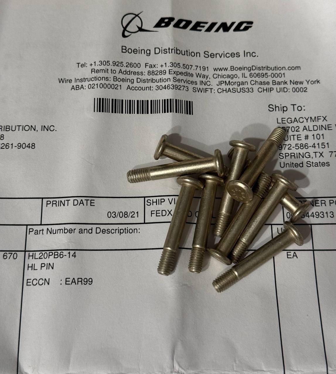 (10ct) HL20PB6-14 Hi-Lok Pin–Ankit/LISI–Boeing OEM Traceable–Aerospace Grade NOS