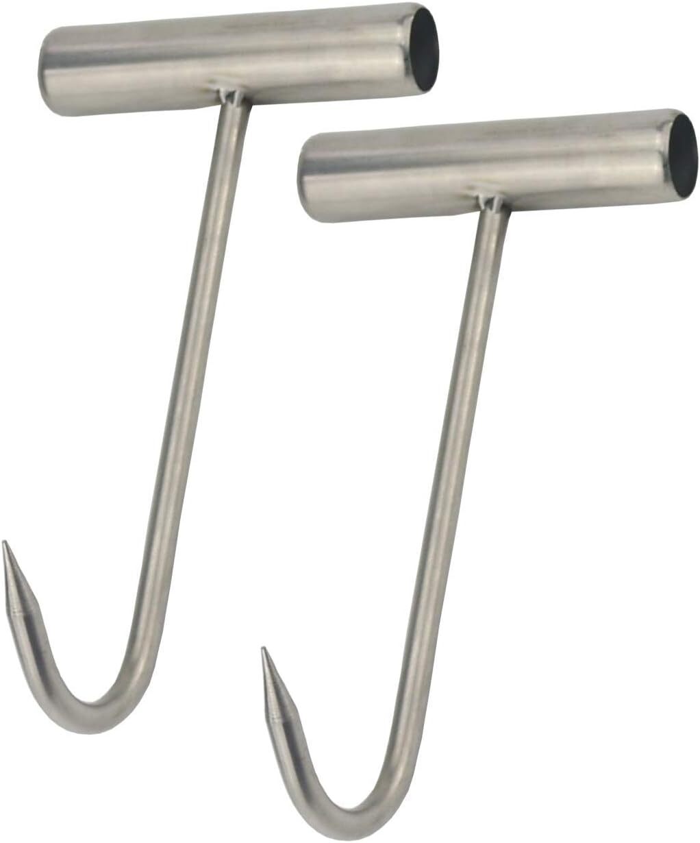 2Pcs Heavy Duty Stainless Steel T Hooks Meat Processing Butcher Tool