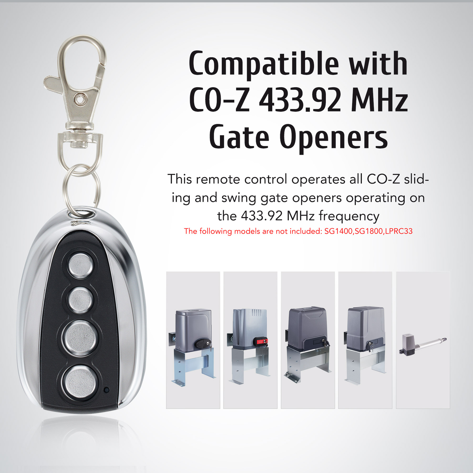 CO-Z 4 Remote Controls Backup Key for Sliding Gate Opener Automatic Operator