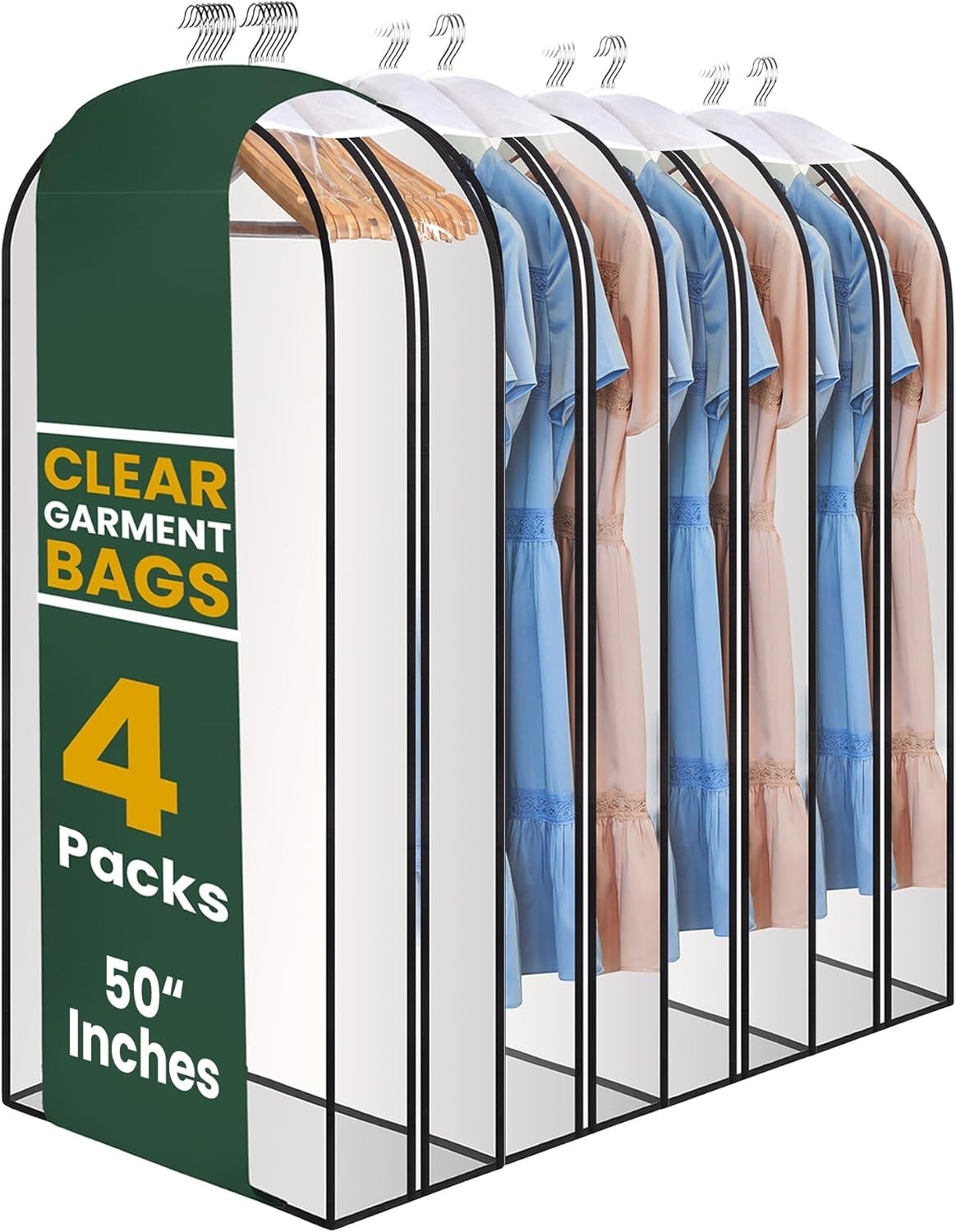 50" Garment Bags for Hanging Clothes Clear Moth Proof Suits Covers with 4" Gu...
