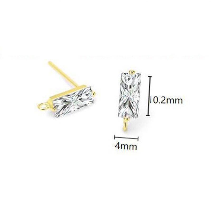 1Pair Sterling Silver Stud Earrings Component, CZ Rectangle 4x10mm FESV19