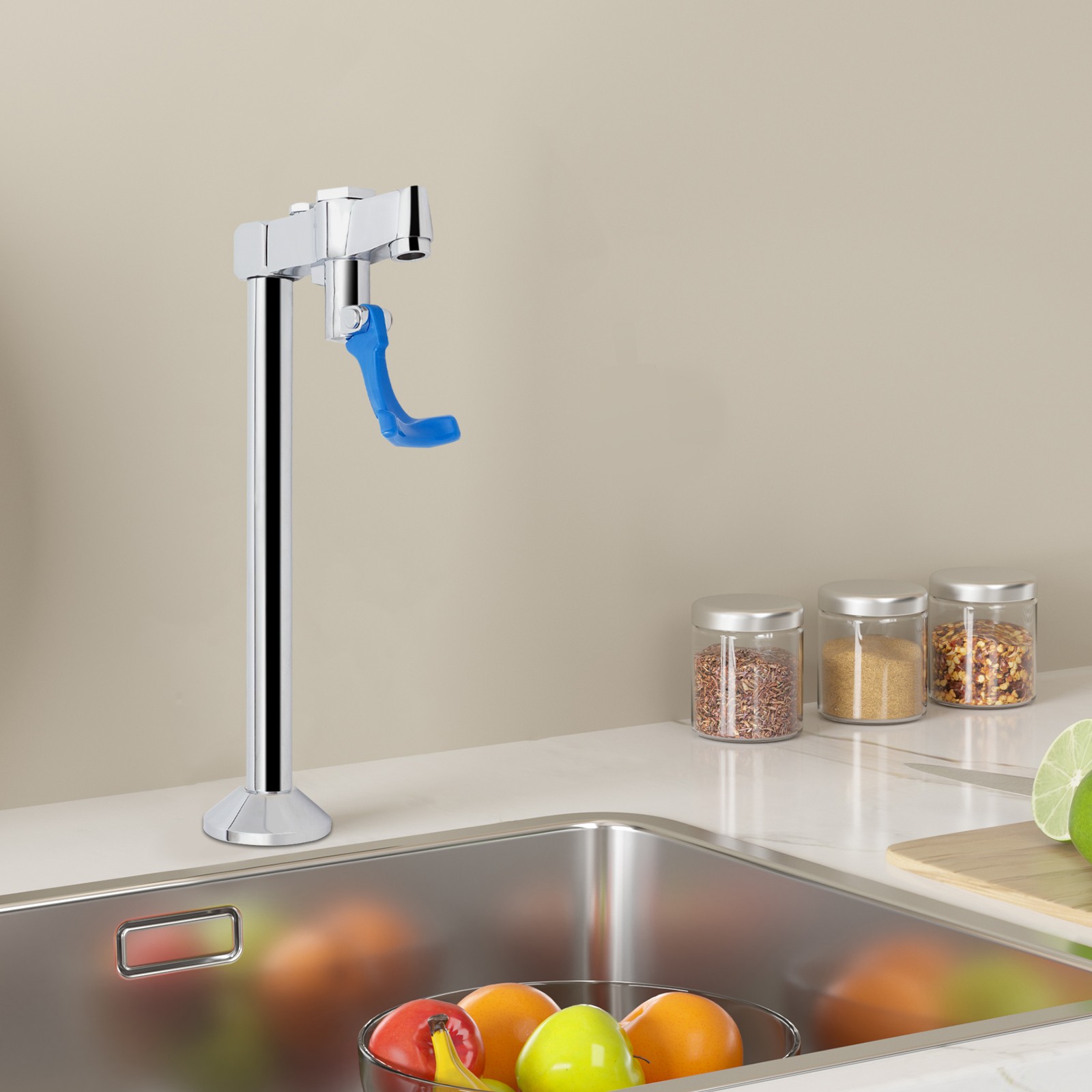 Glass Filler Faucet Push Back Handle Adjustable Flow Stainless Steel Brass