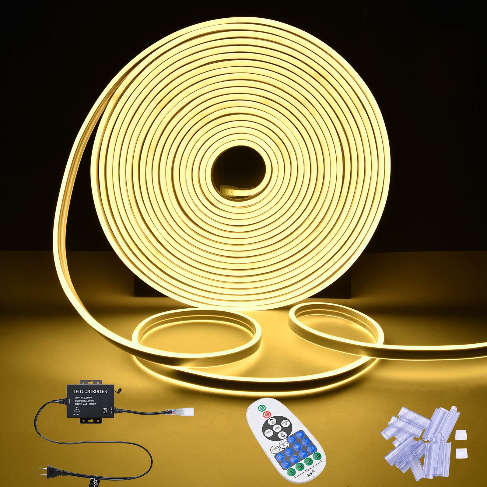 DELight 50FT/100FT/150FT Warm White Rope Light with Pin Extension Cord Channels