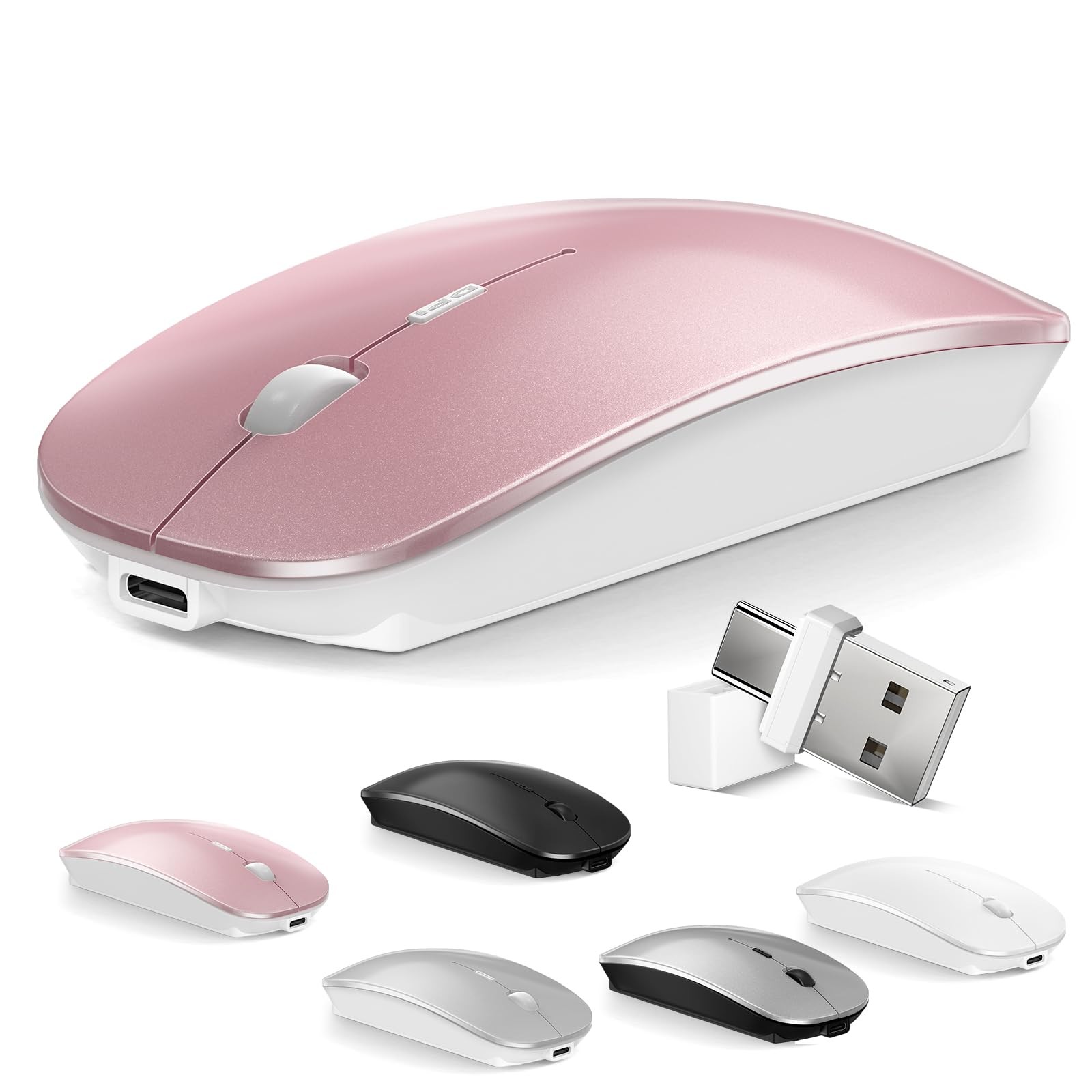 Bluetooth Rechargeable Silent Mouse for Mac and PC with Dual Mode - Rose Gold