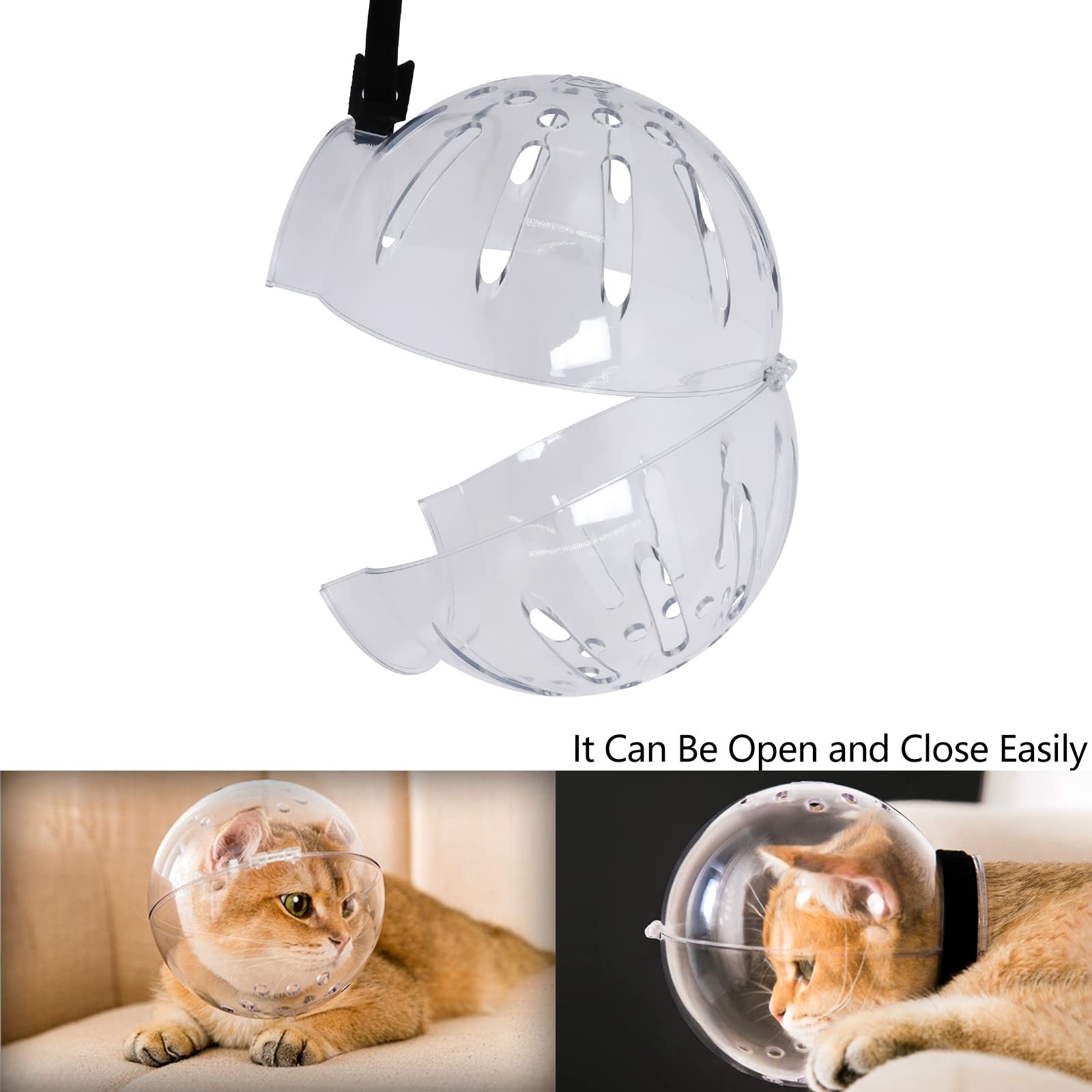 Cat Transparent Muzzle with Breathable Hood, Adjustable Kitten Astronaut Helm...