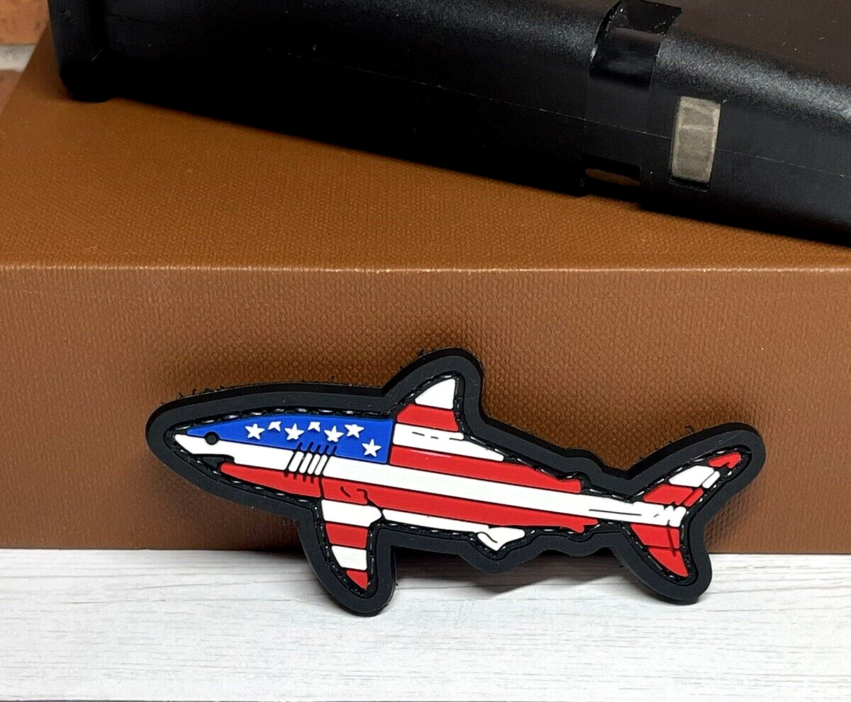 Tactical PVC Patch - Morale American USA Flag Shark Patch - Navy Seal Patch