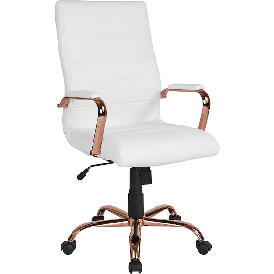 Flash Furniture High White Leather Office Chair, Rose - GO-2286H-WH-RSGLD-GG