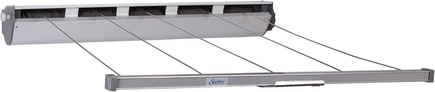 Retractable Wall Mounted Dryer Rack Steel Aluminum 5 Line Space Saving White