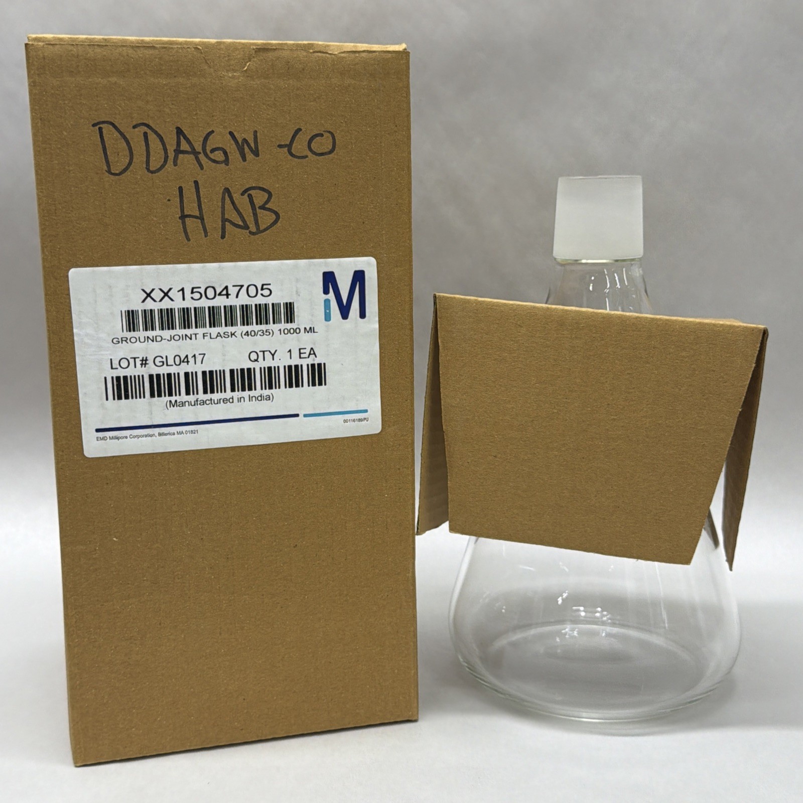 Millipore XX1504705 Ground Joint Flask Glass Receiving Flask 40/35 1000ML