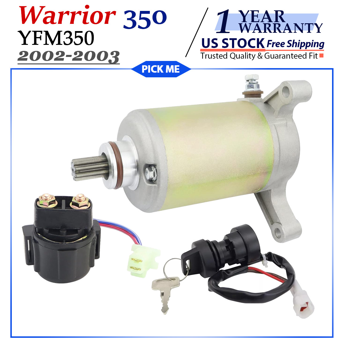 Starter for Yamaha Warrior 350 YFM350 2002 2003 with Relay & Key Switch