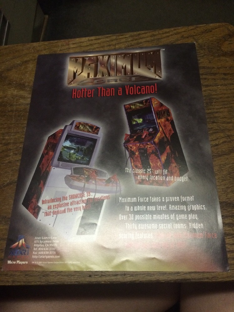 Atari MAXIMUM FORCE Arcade Shooting Game flyer- original