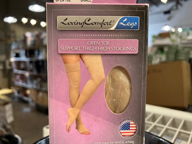 Loving Comfort Open Toe Thigh High Support Top Band 20-30 mmHg Beige Small