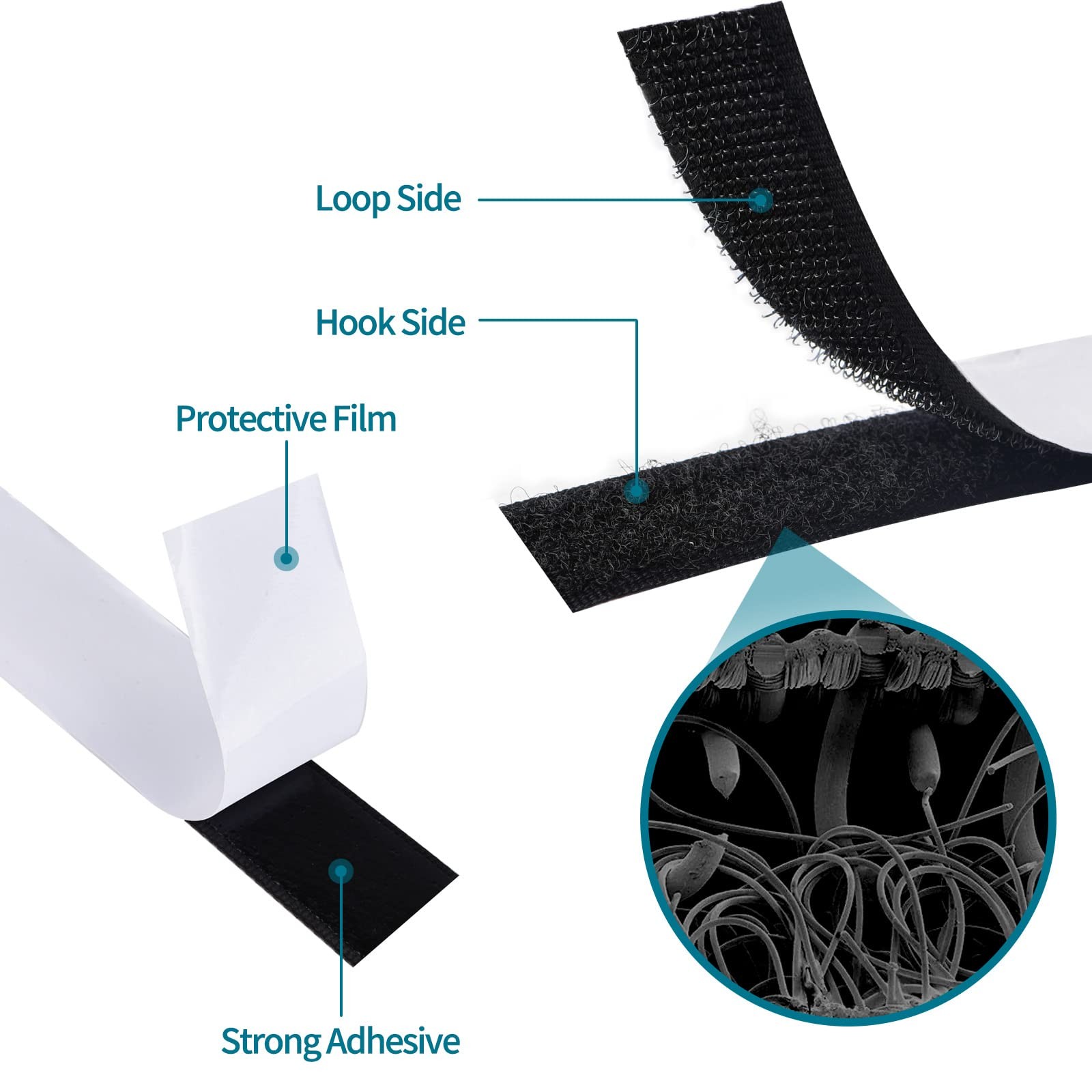 1 Inch x 82 Feet Black Self Adhesive Hook and Loop Tape Sticky Back Roll, Nyl...