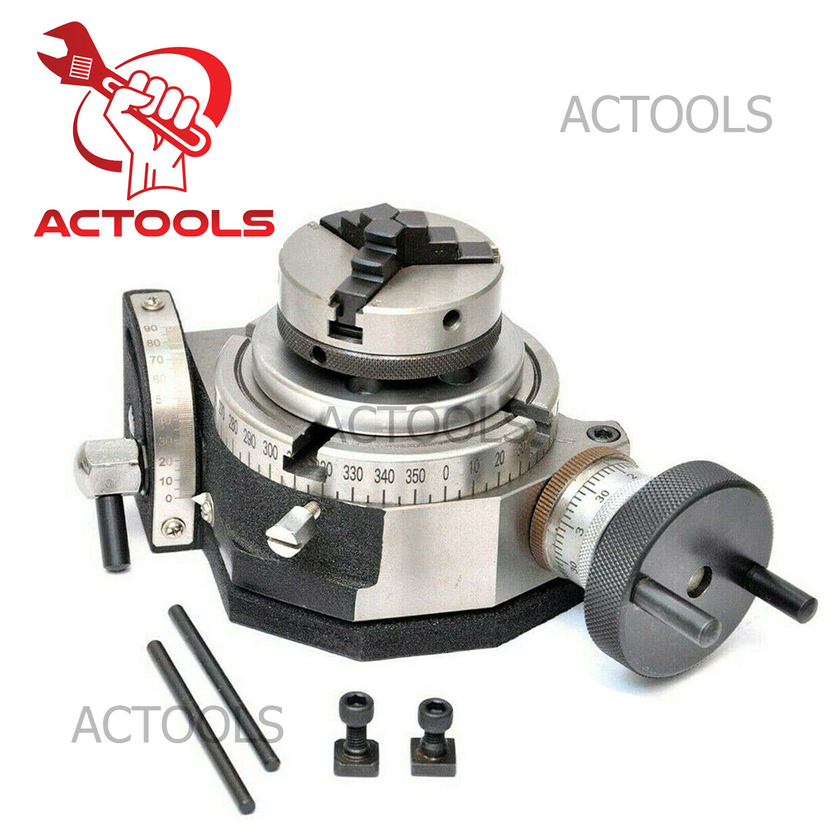 Tilting Rotary Table 4'' with 65mm 3 jaw Self Centering Chuck And Backplate Tool