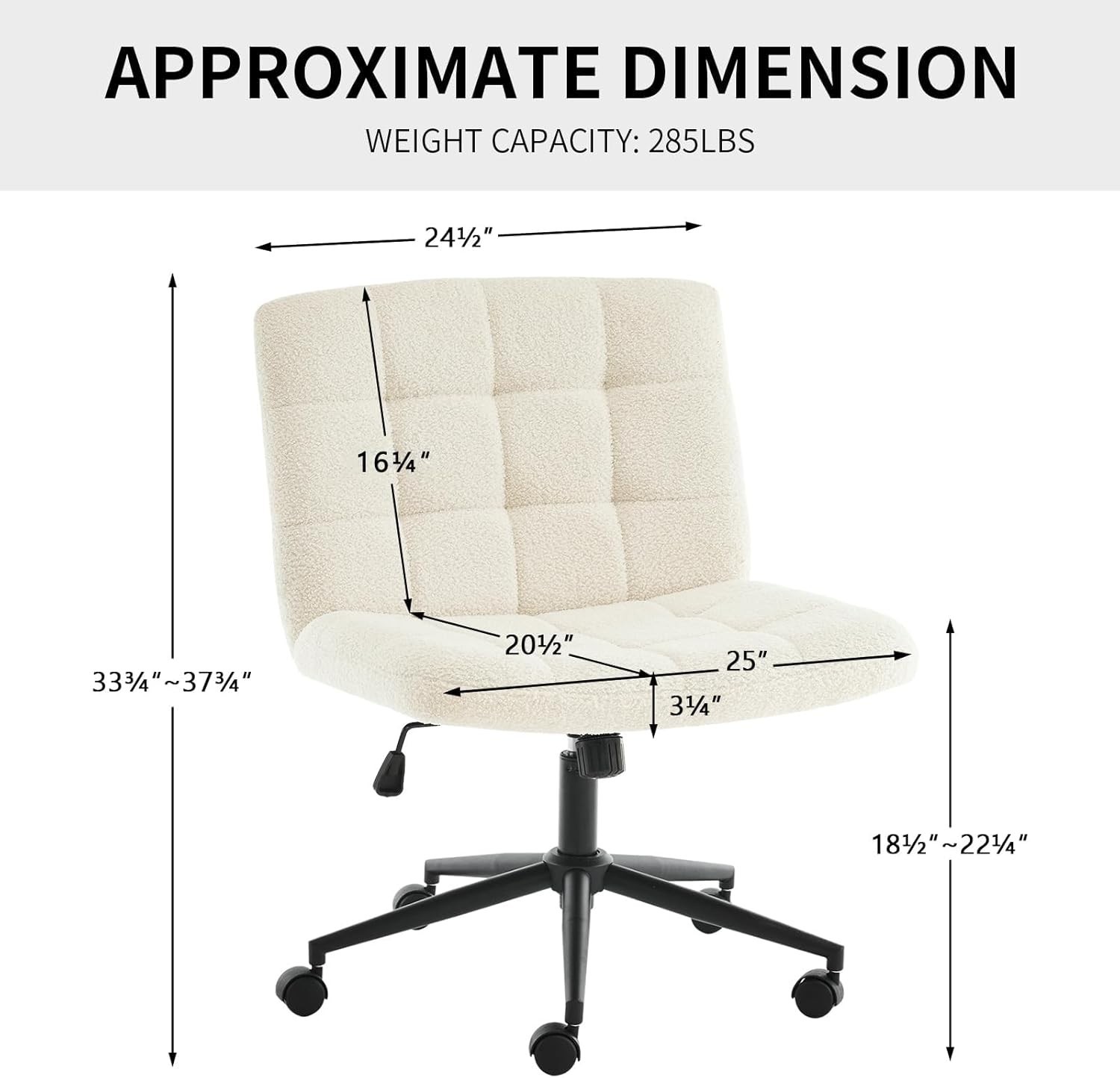 Swivel Criss Cross Legged Chair with Wheels for Home Office, Wide Armless Des...