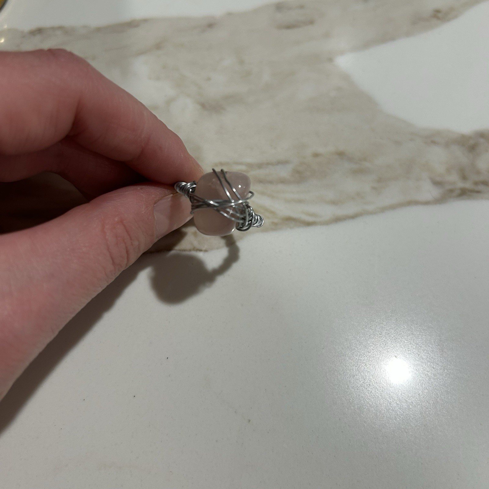 Wire Wrapped Ring With Pink Stone