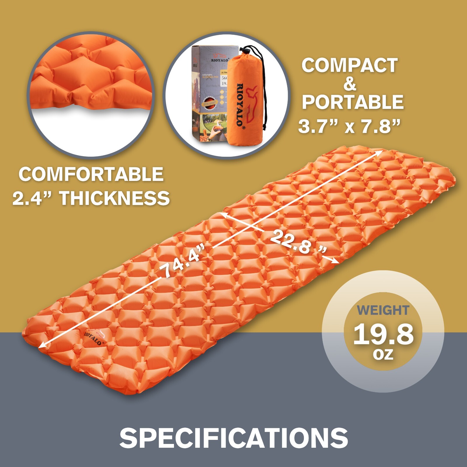 Ultralight Inflatable Camping Sleeping Pad / Mat - Compact Portable Waterproof