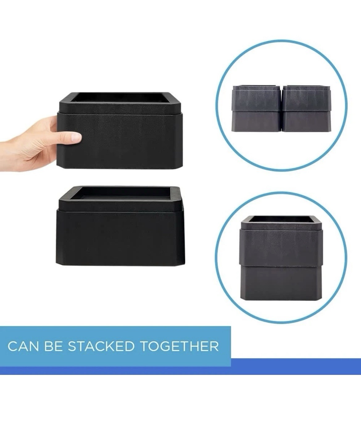 4 Pack 3 Inch Black Bed Risers, Stackable, Fits 5.5 Inch Leg, Heavy Duty Sofa