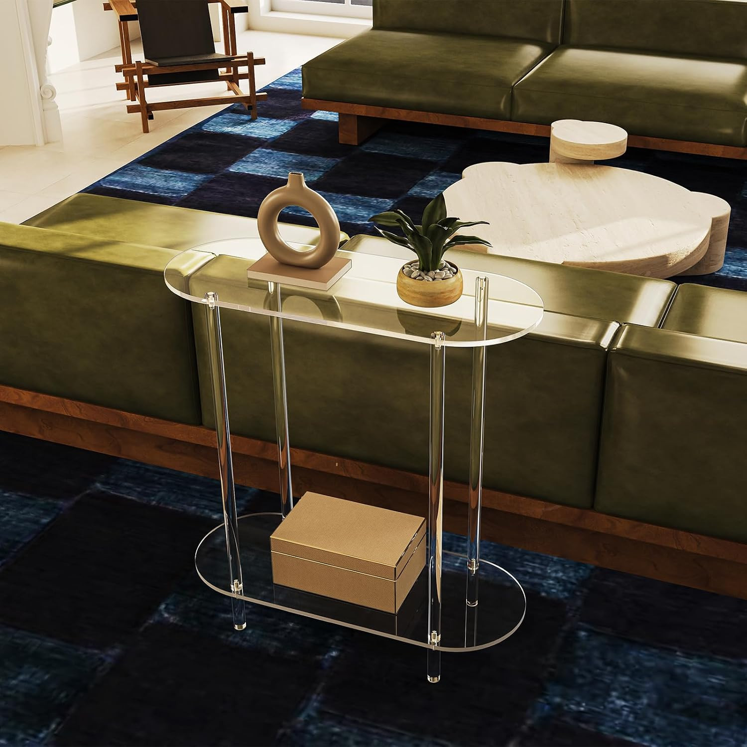 Acrylic Console Table, Oval, 29.5" Small Entryway Table, Clear Entry Table for S