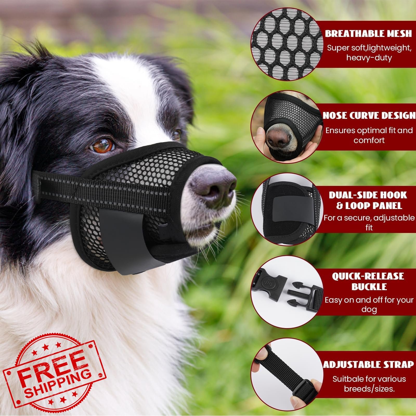 FETPET 2PCS Dog Muzzles Small Soft Breathable Air Mesh Adjustable