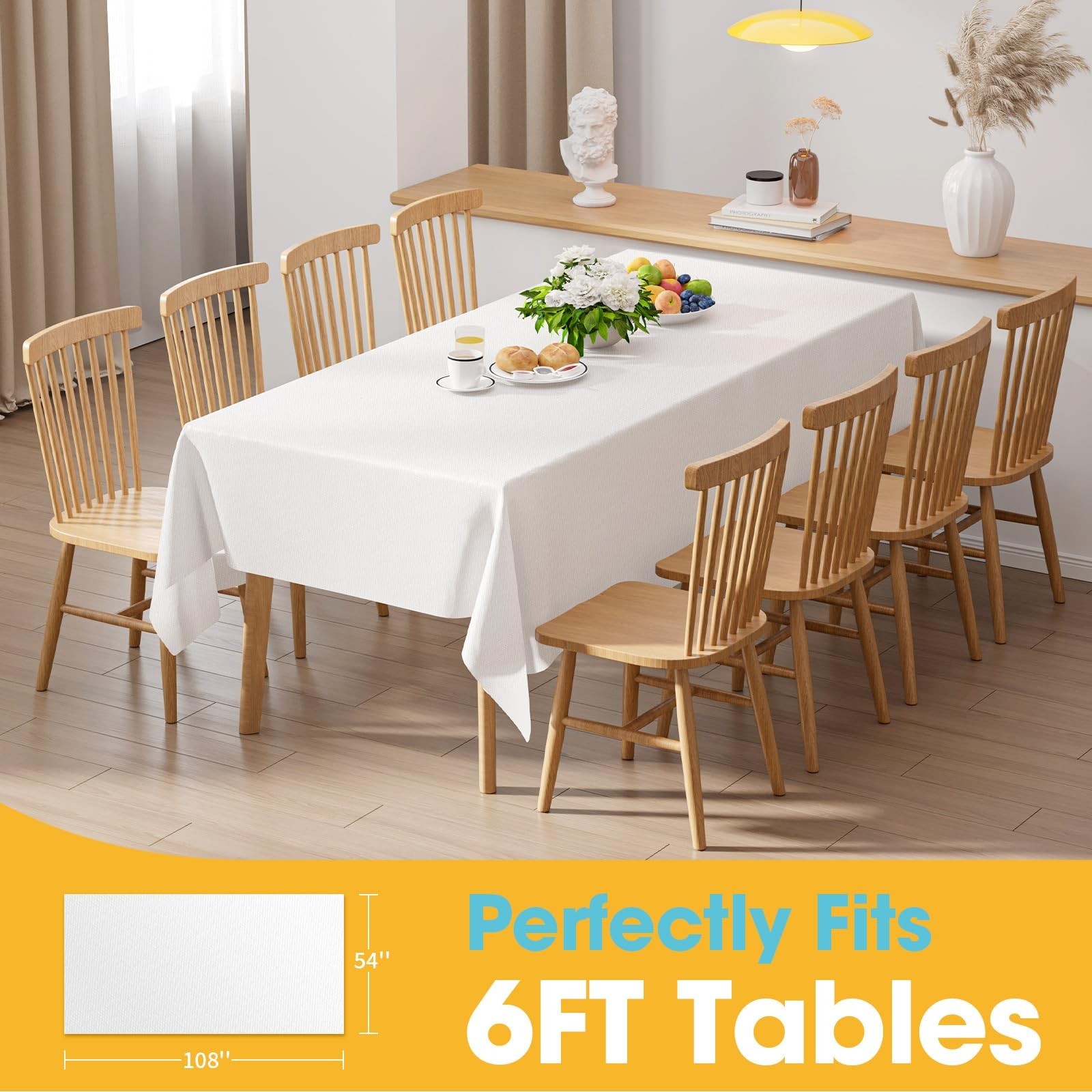 White Plastic Table Cloth - 30 Pack 54" × 108" Rectangle Disposable Tablecl