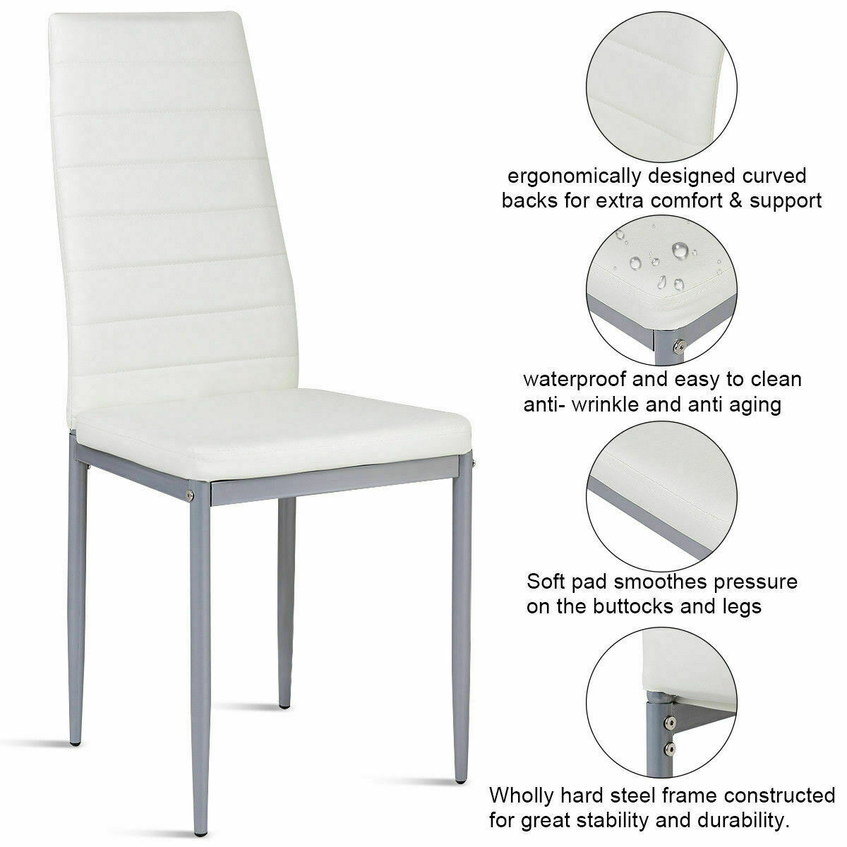Set of 4 Dining Room Chairs Kitchen Chairs PU Leather Breakfast Furniture White