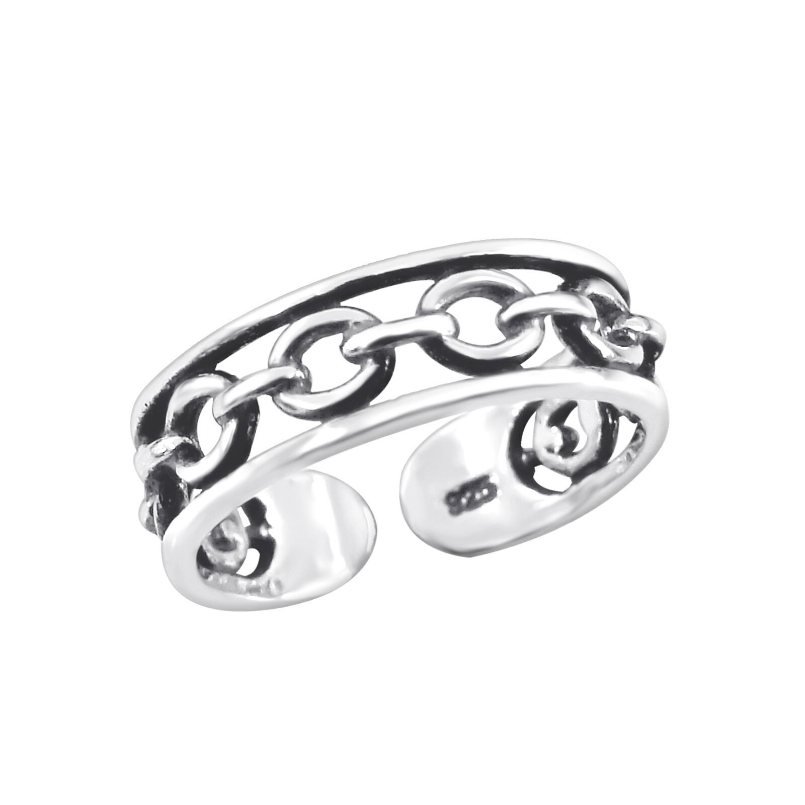 925 Sterling Silver Toe Ring Oval Chain Link Oxidised Midi Ring Adjustable