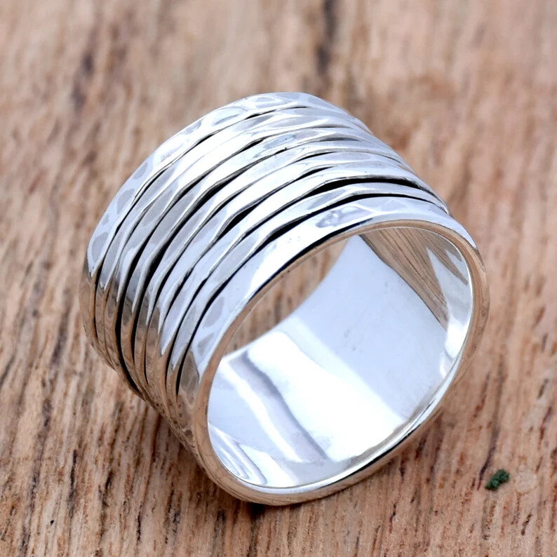 Solid 925 Sterling Wide Silver Band &Spinner Ring Handmade Ring All size-b-23