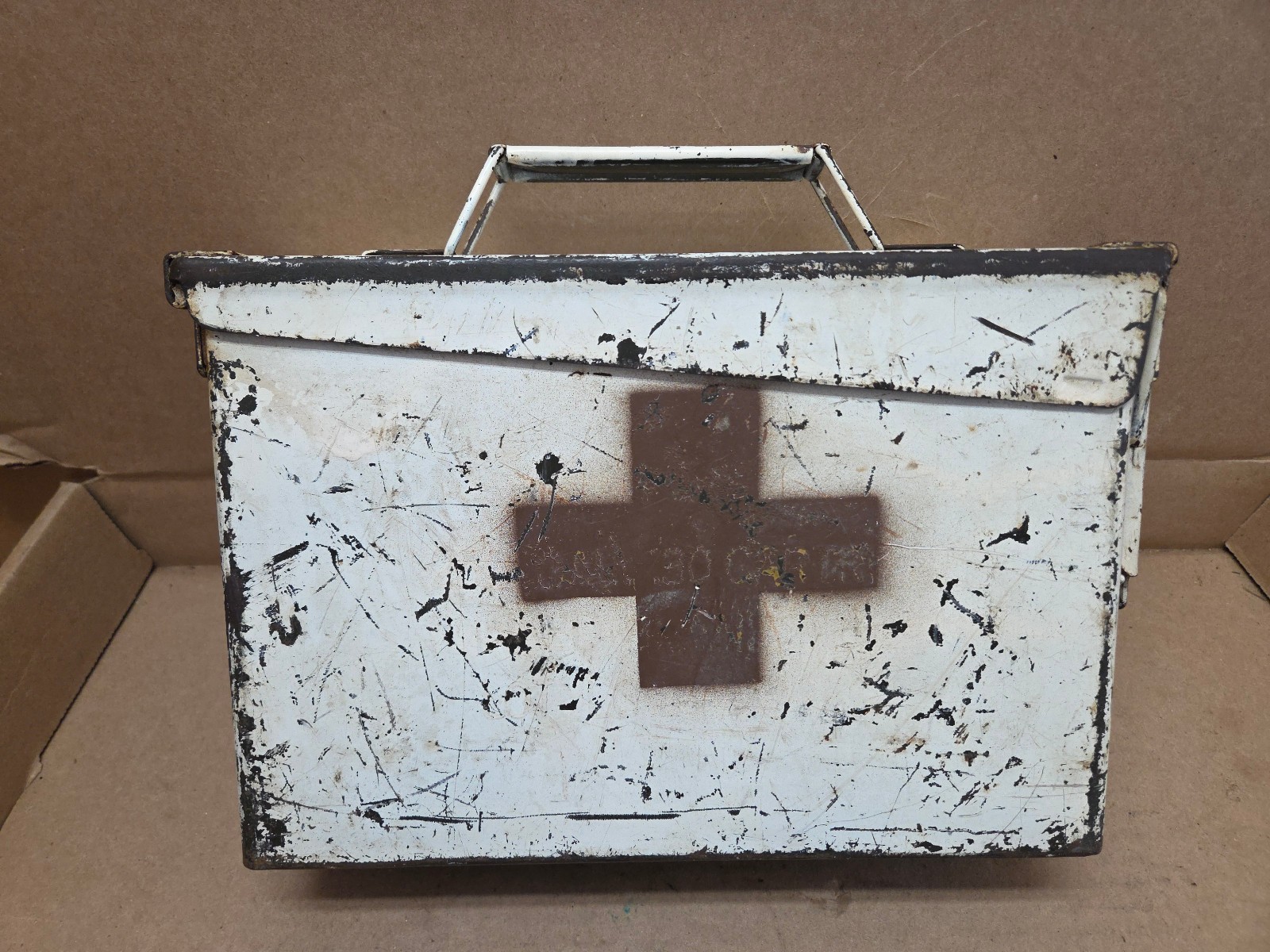 Vintage SCF Military First Aid White Box Ammo Can Army Decor Prop Garage Jeep