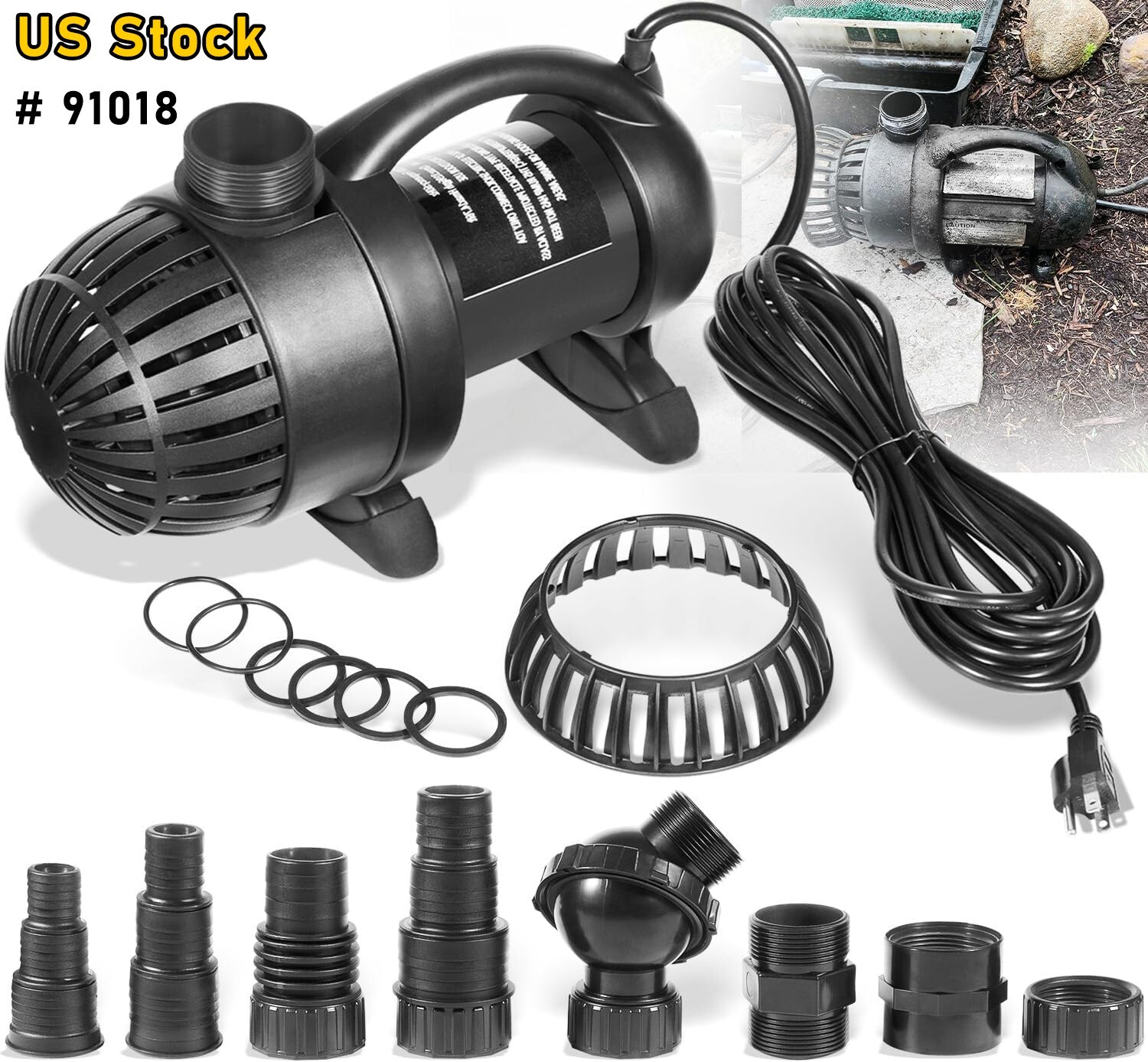 91018 GPH Water Pump Aquarium Fish Tank Submersible Pond Fountain Hydroponics