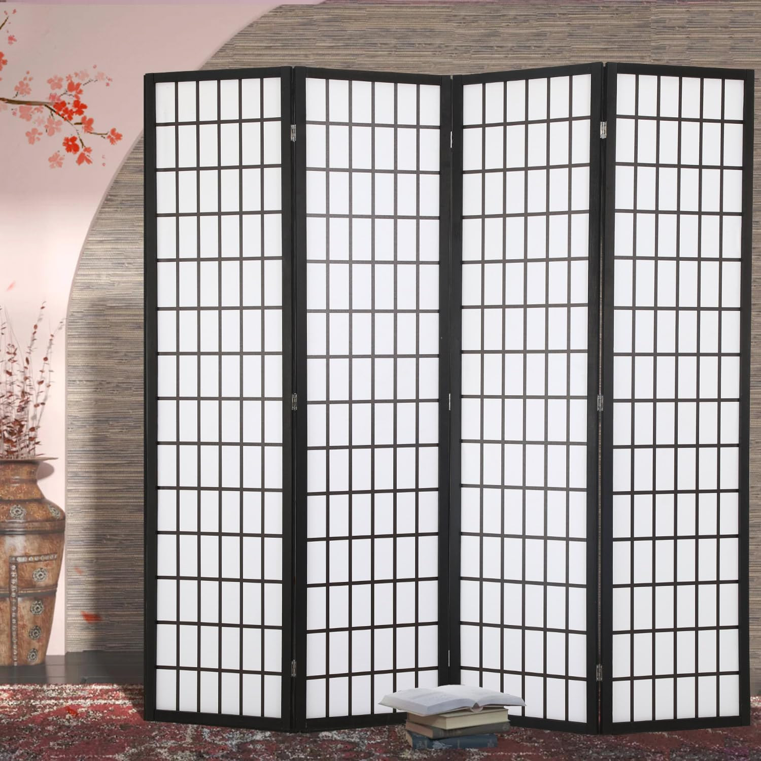 Room Dividers and Folding Privacy Screens,4 Panel Shoji Screen,6FT Chinese Wall