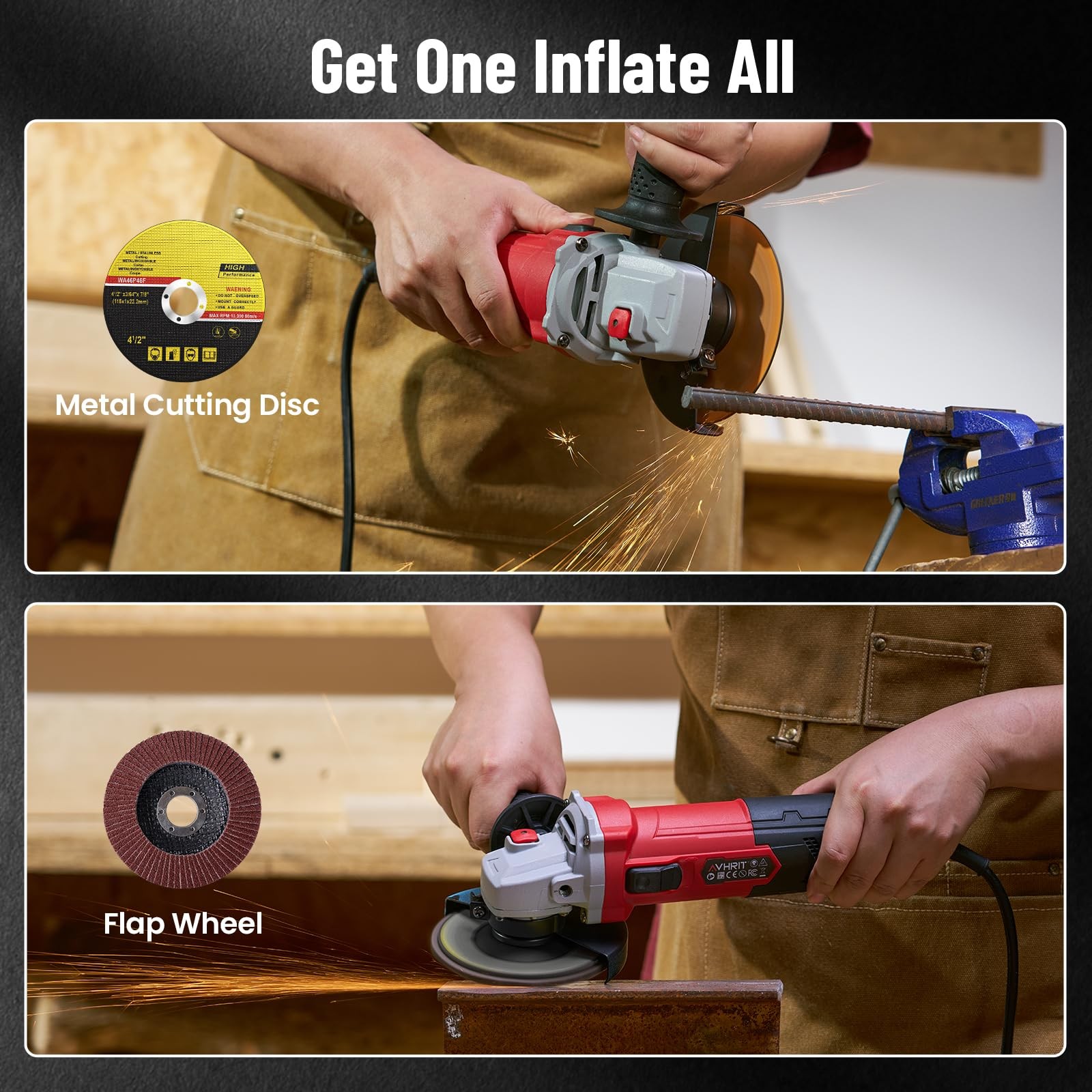 Angle Grinder 4-1/2 inch, 1200W Power Grinder Tools